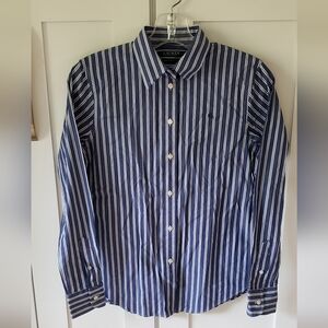Ralph Lauren Button Down Shirt Womens SP Blue White Stripe Long Sleeve Oxford